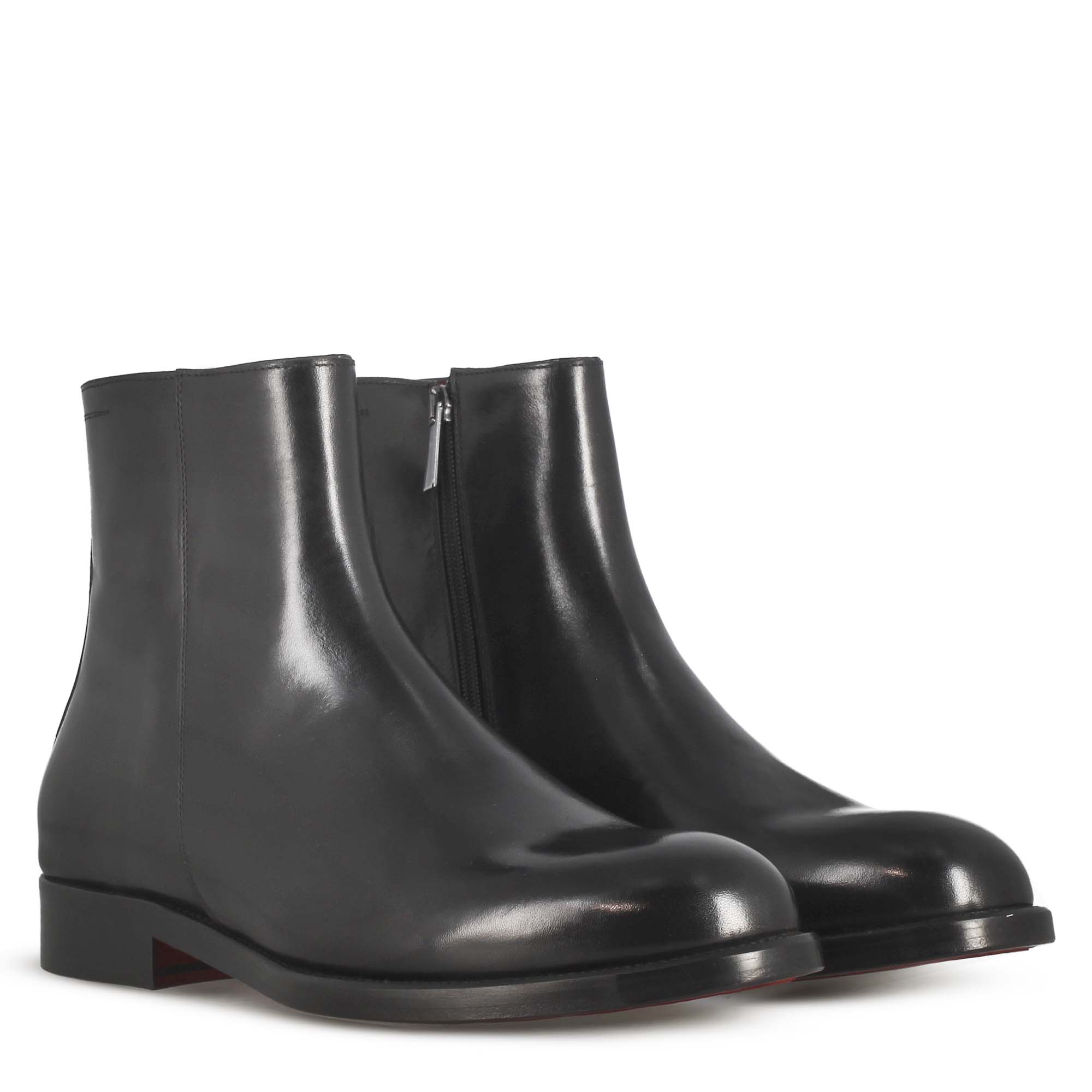 Leonardo Shoes Stivaletto Uomo Nero Pelle Cerniera Cuoio