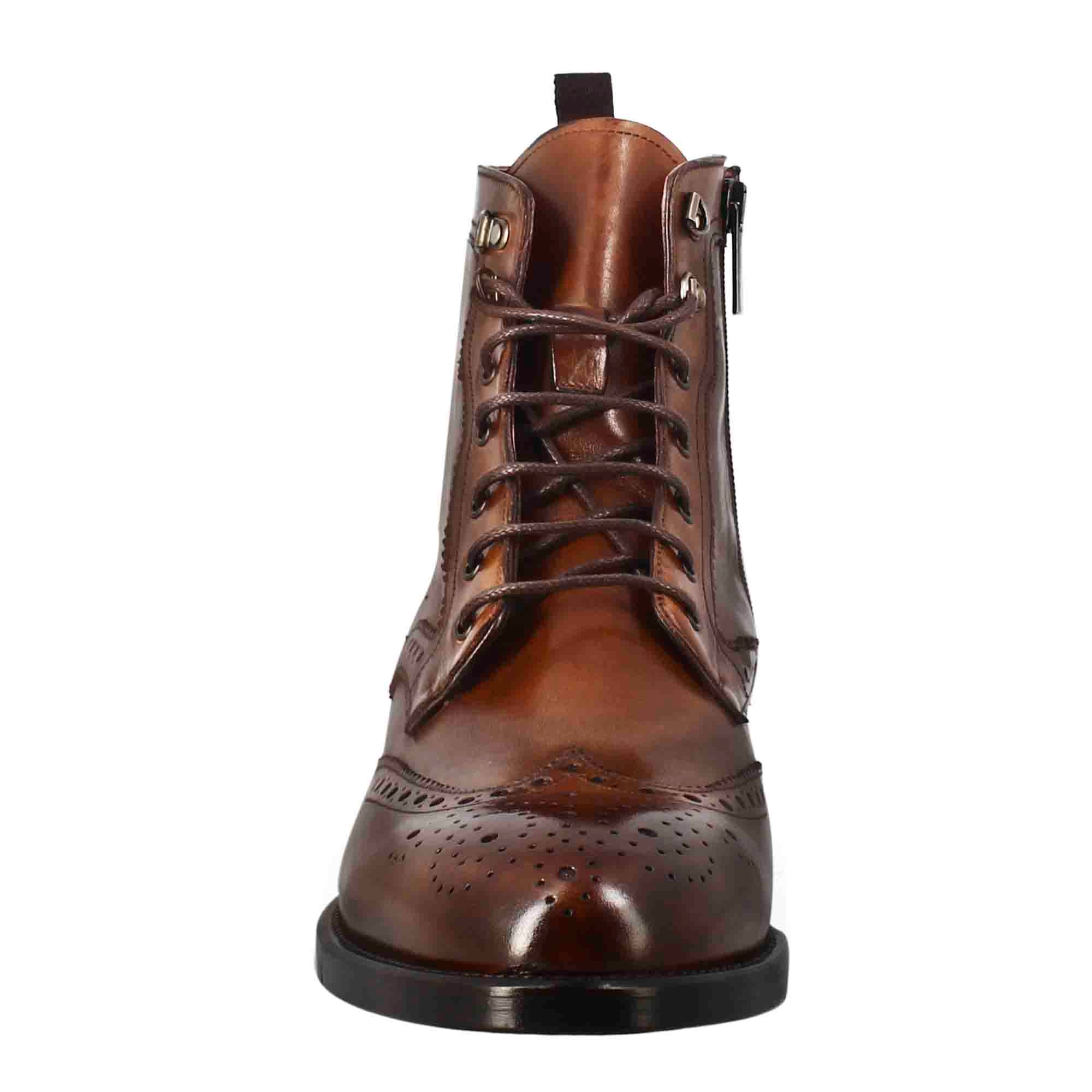 Leonardo Shoes Stivaletti Uomo Anfibio Brogue Pelle Marrone