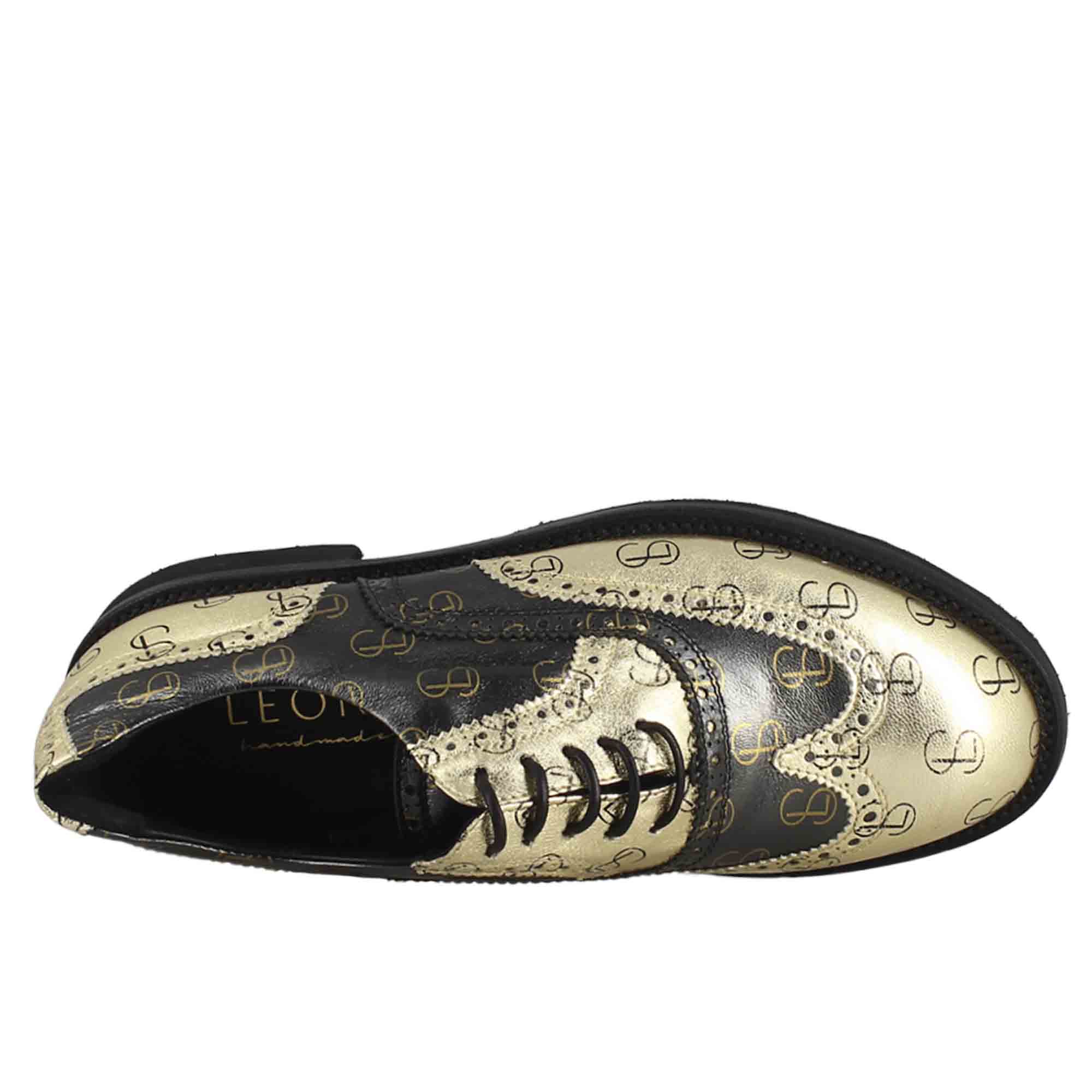 Leonardo Shoes Golf Calzature scarpe da golf nero oro pelle