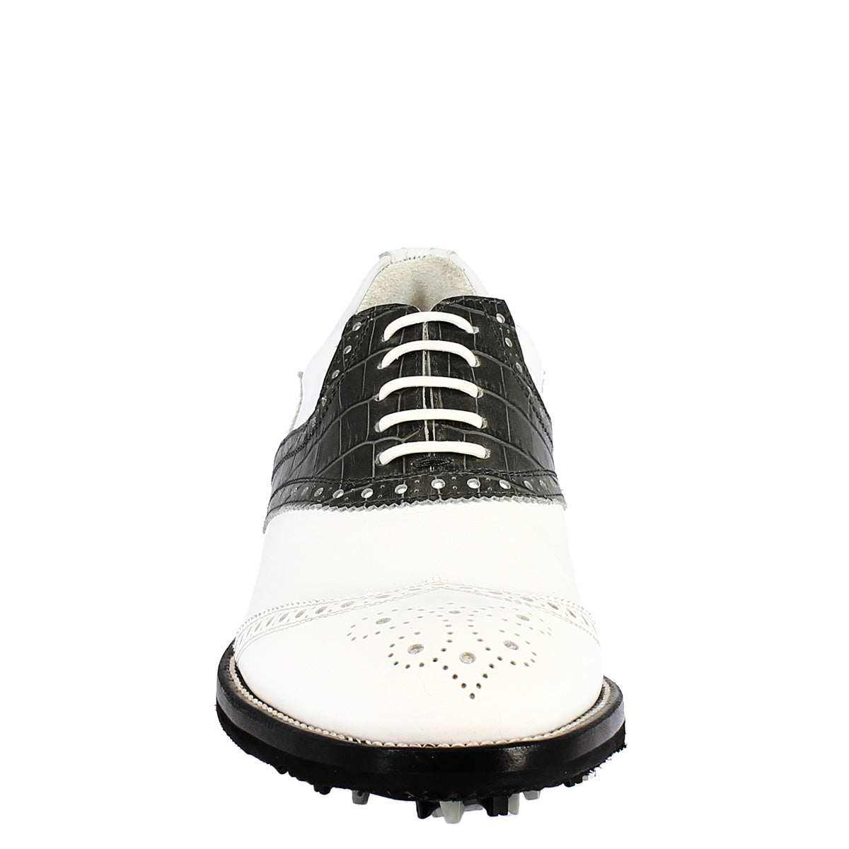 Leonardo Shoes Golf Calzature scarpe golf pelle bianco nero