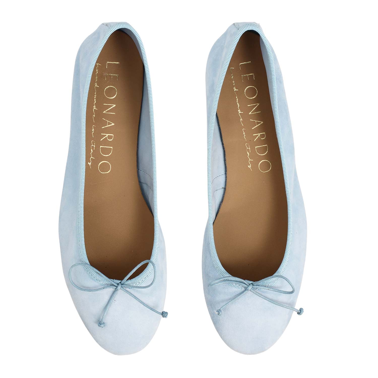 Leonardo Shoes Fiocco ballerine donna camoscio celeste tacco 1cm