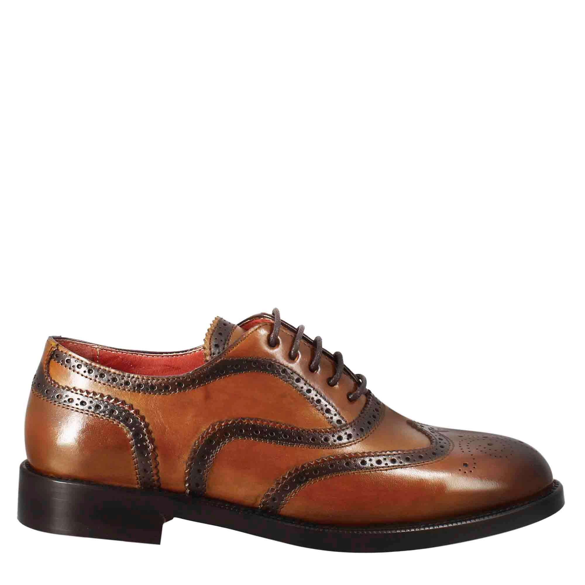 Leonardo Shoes Scarpe Stringate Donna Francesina Marrone Chiaro pelle brogue