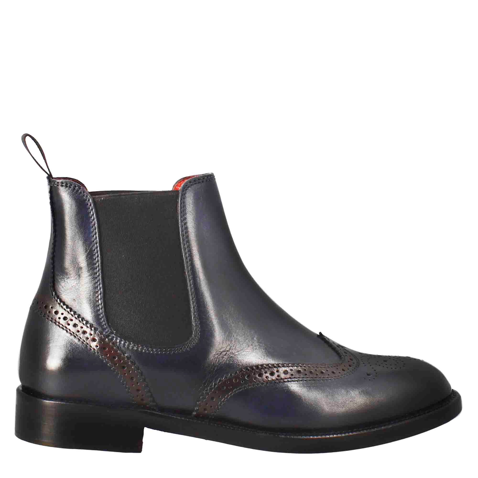Leonardo Shoes Chelsea stivaletti donna pelle blu brogue