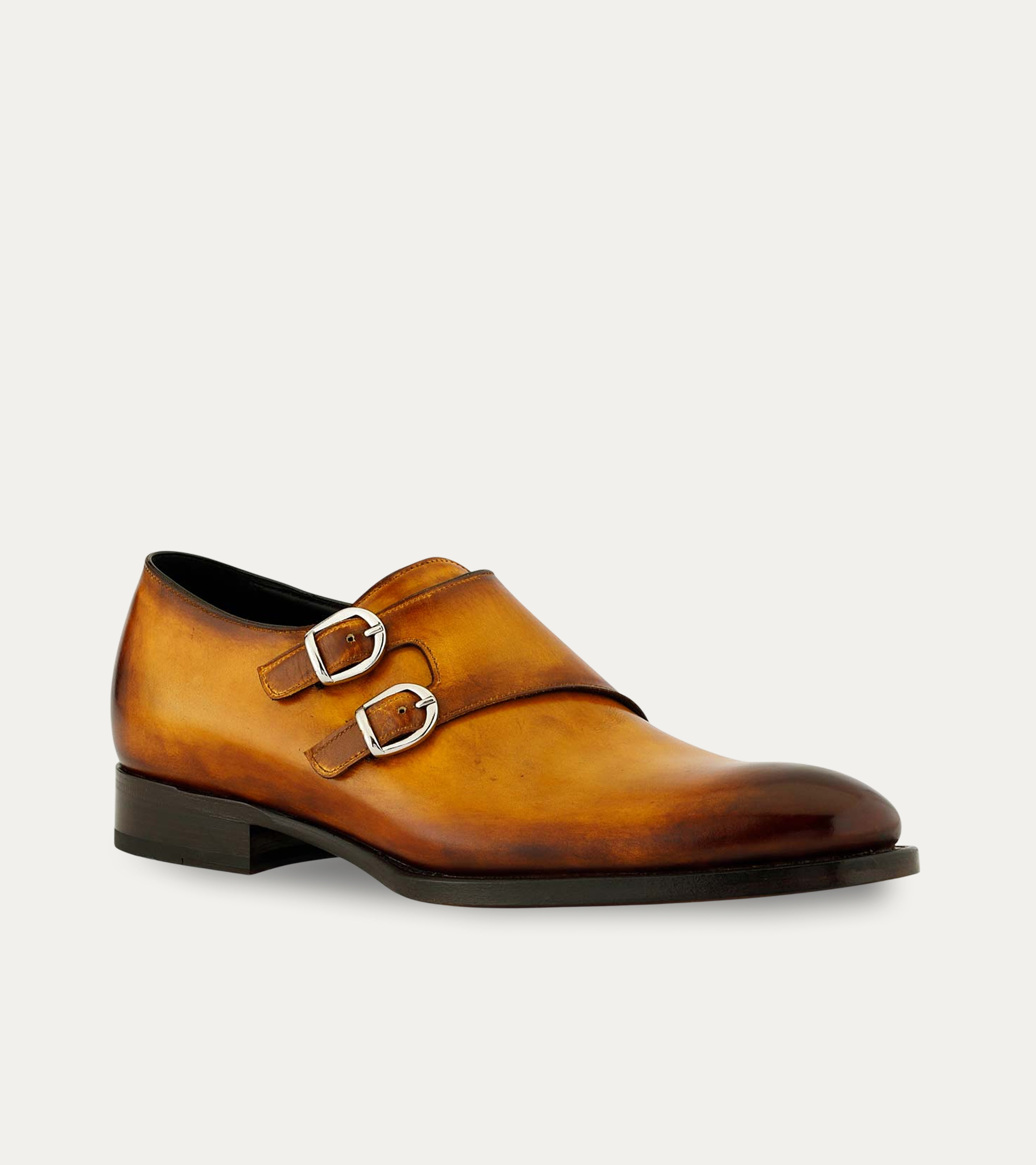 Ace Marks Alfie Double Monkstrap scarpe fibbia bourbon pelle