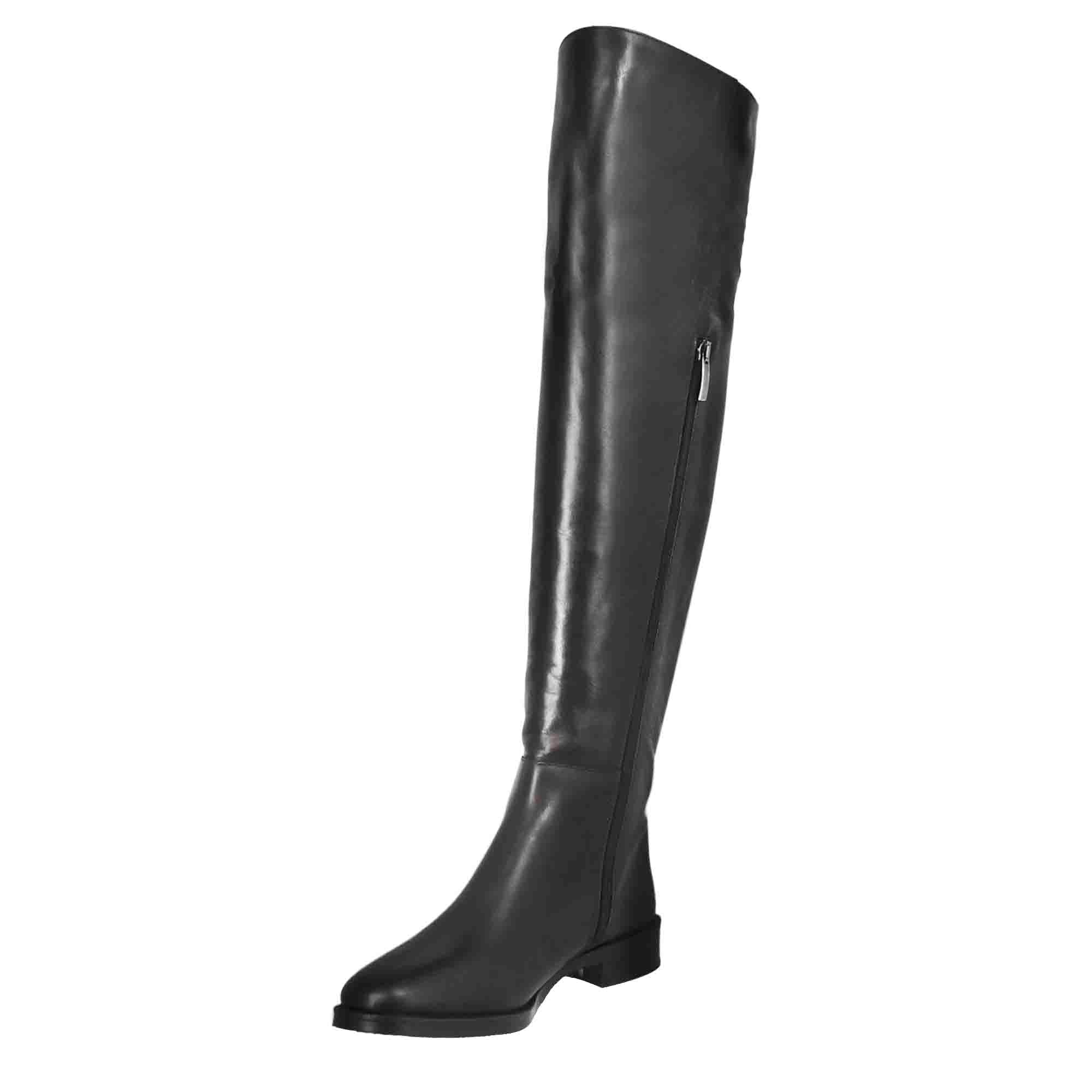Leonardo Shoes Stivali Sopra Ginocchio Nero Tacco Basso Pelle