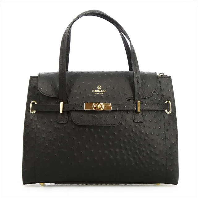 Leonardo Shoes Rosetta L Borsa Mano Pelle Nero Struzzo