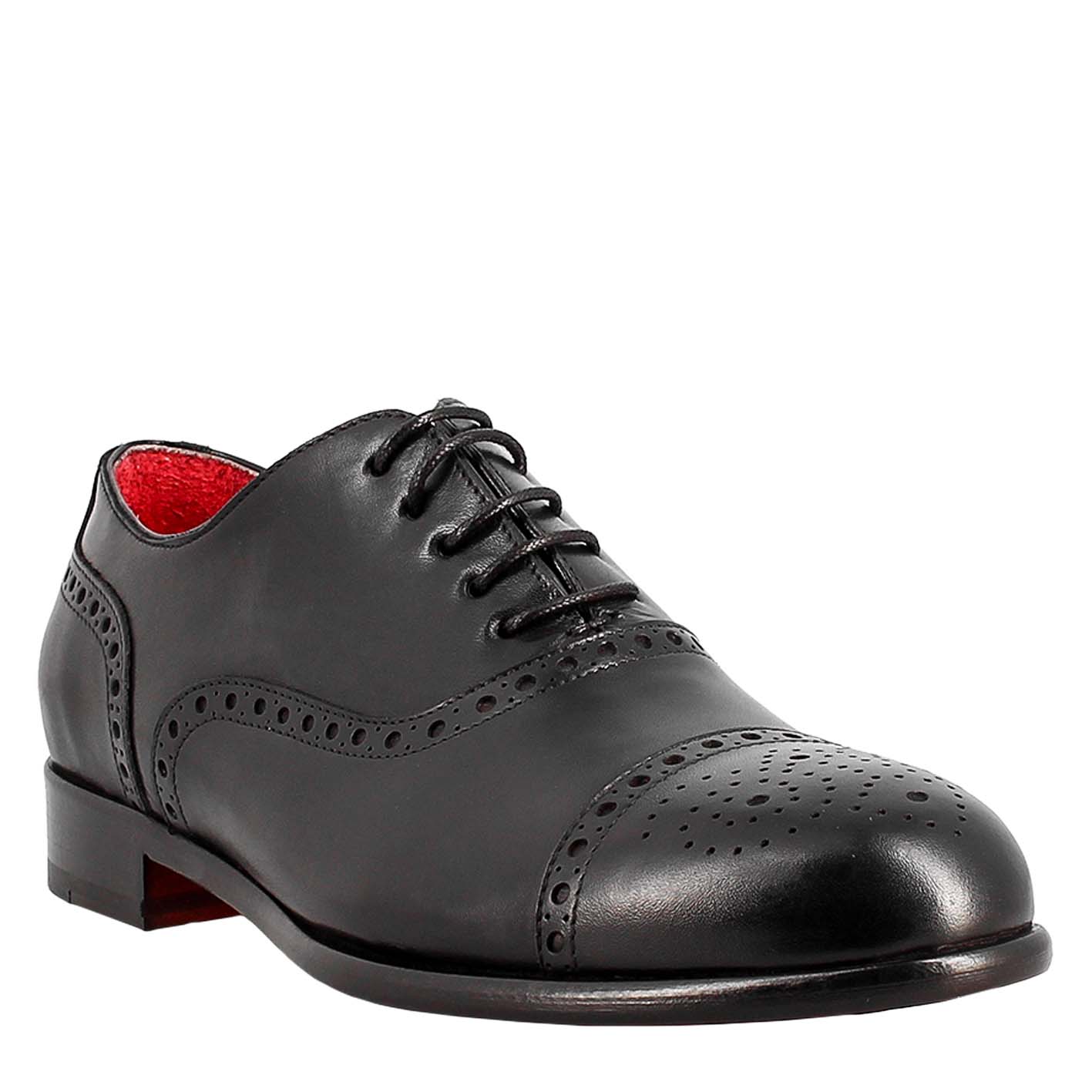 Leonardo Shoes Oxford Semi Brogue Uomo Pelle Nero