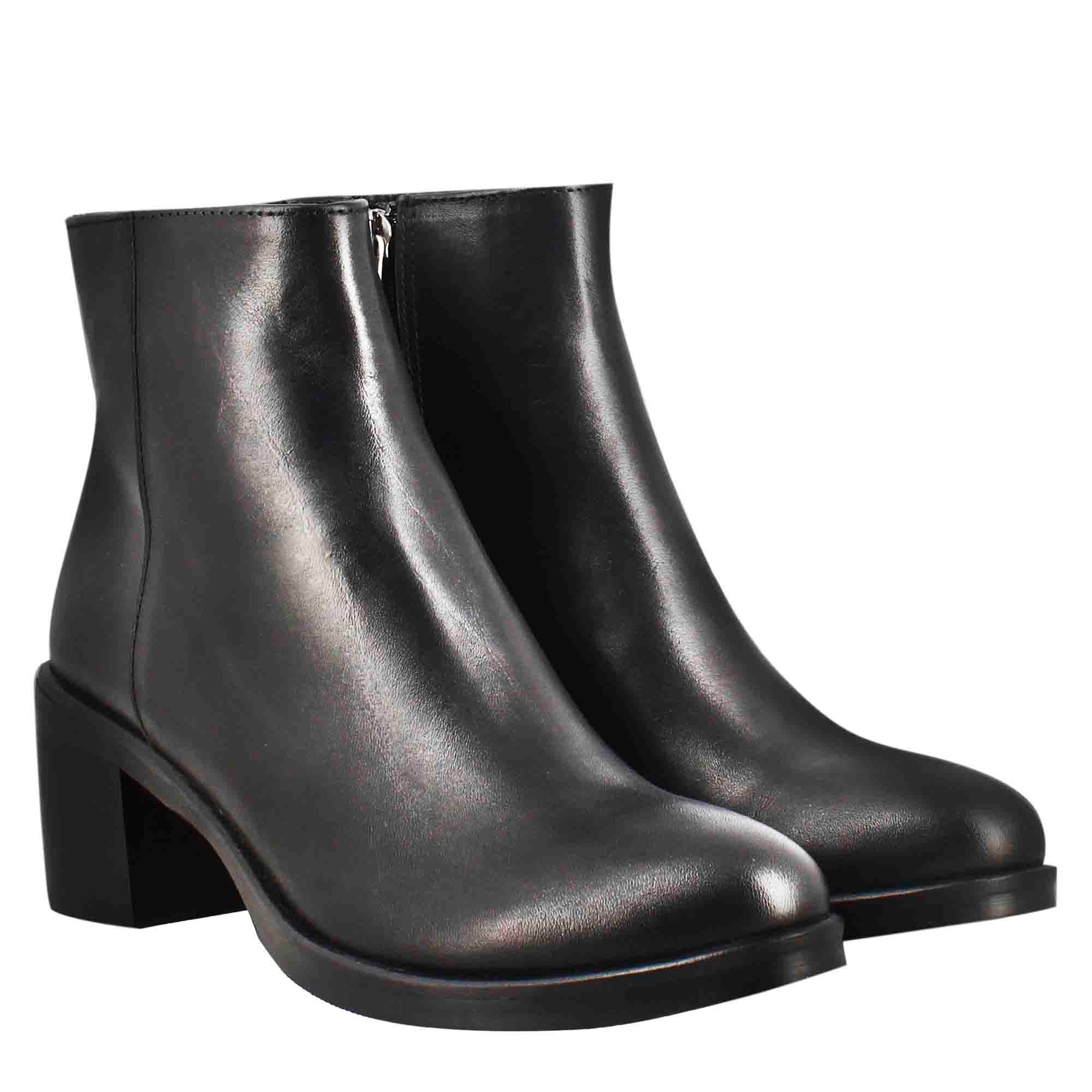 Leonardo Shoes Stivali Donna Stivaletto Pelle Nero Tacco 5 cm