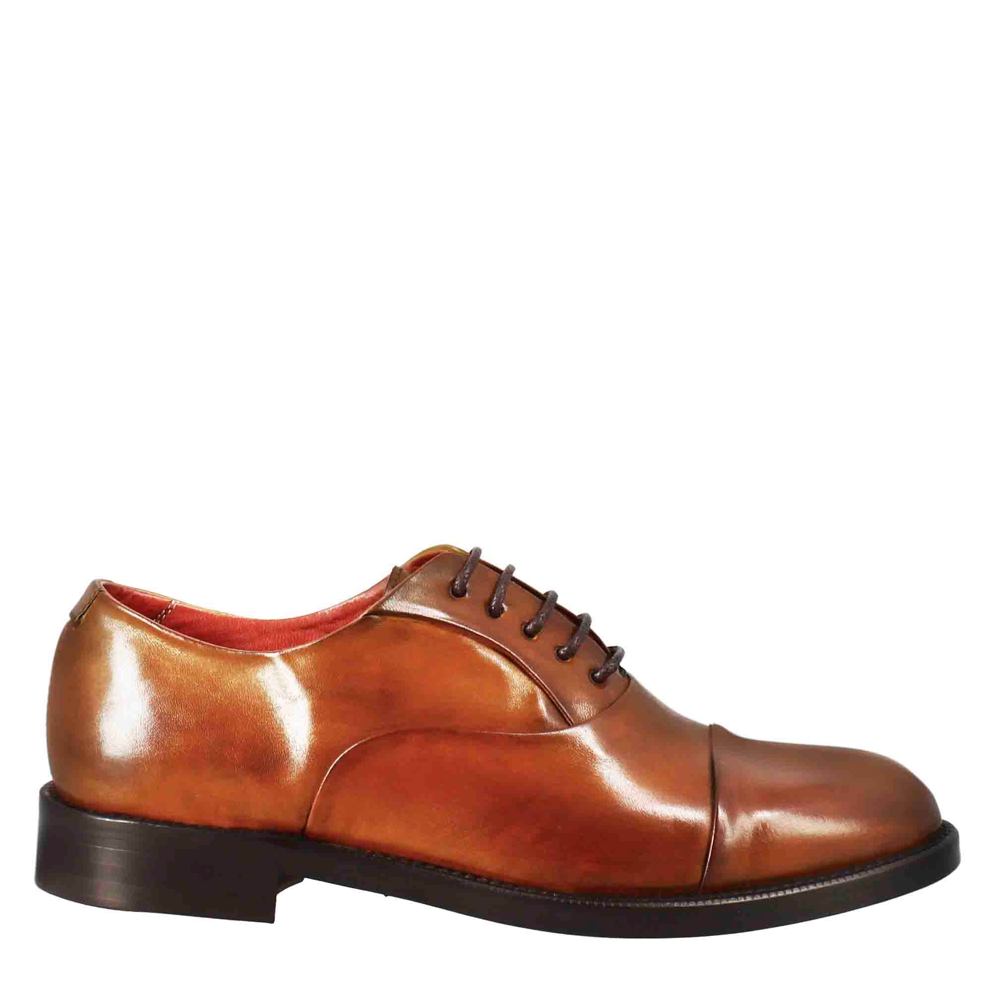 Leonardo Shoes Francesina donna pelle marrone chiaro stringata