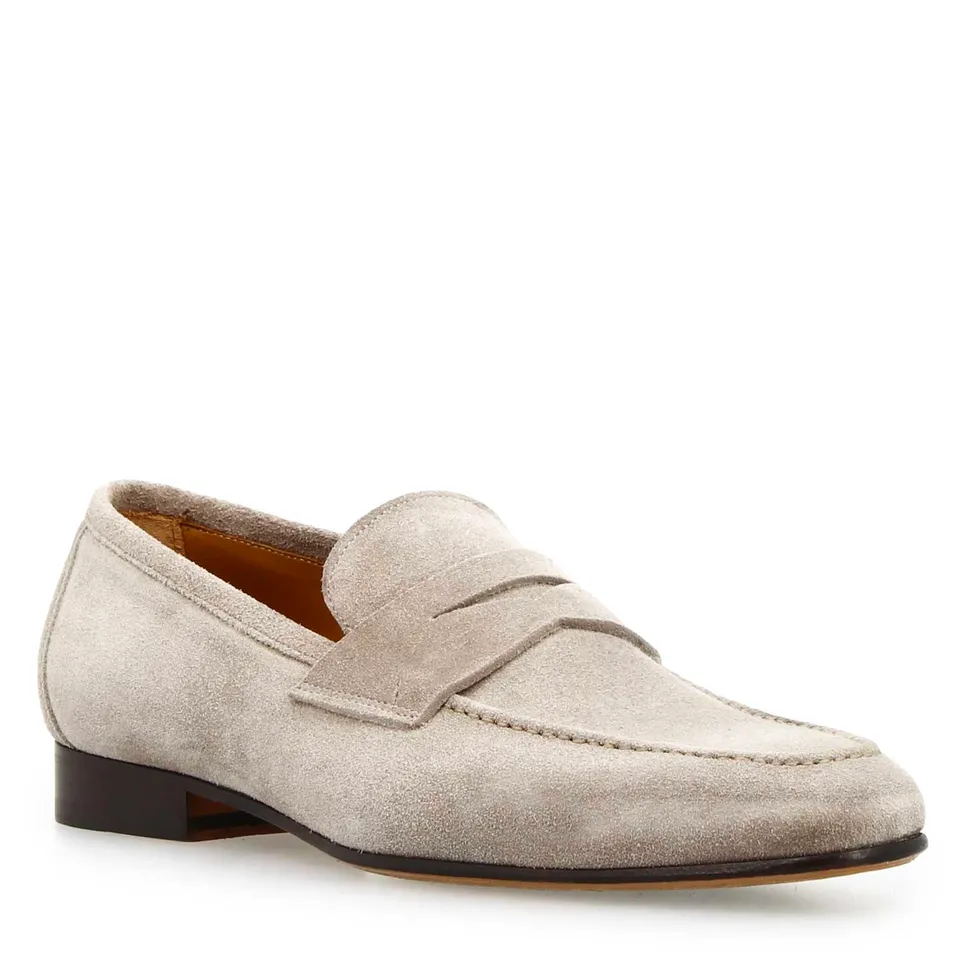 Leonardo Shoes Mocassini Uomo Manfredo camoscio grigio suola cuoio