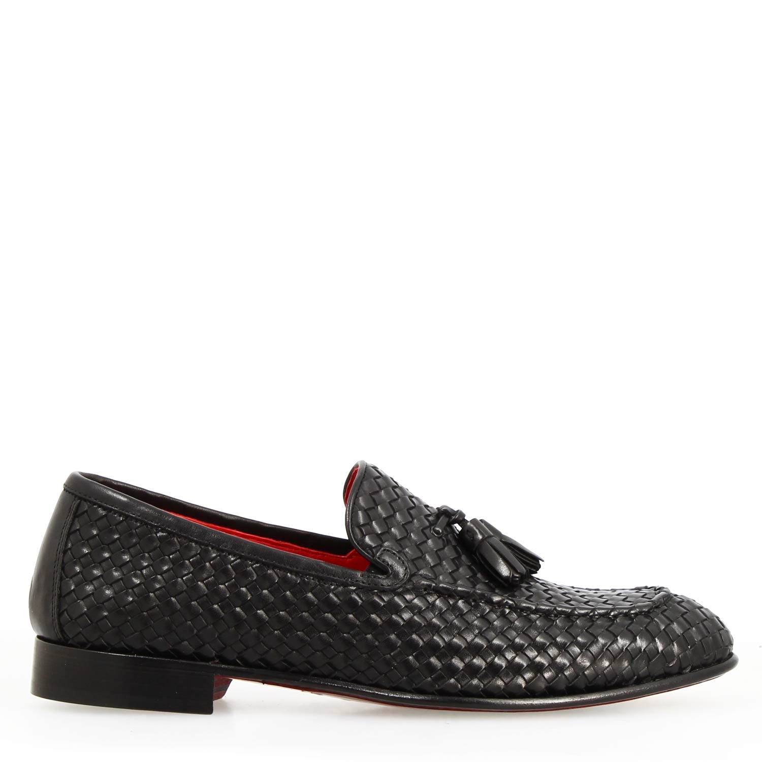 Leonardo Shoes Novello Int Nero mocassini uomo pelle intrecciata