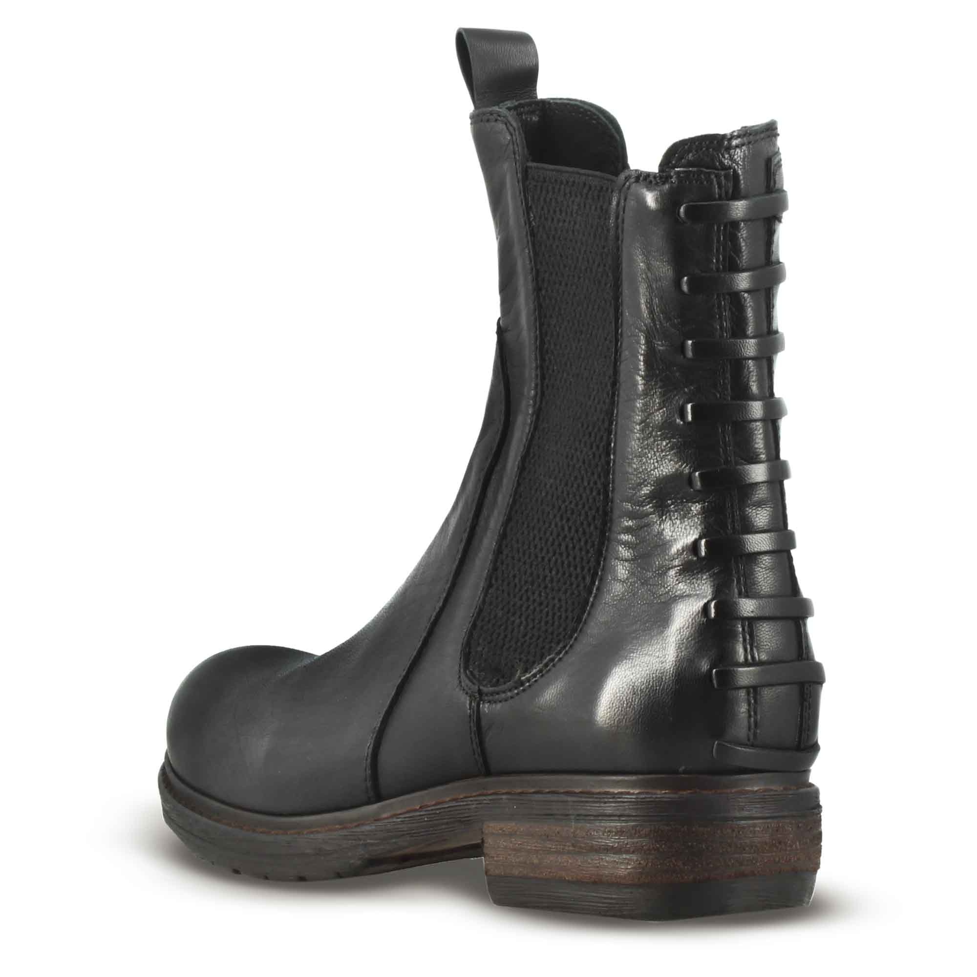 Leonardo Shoes Stivaletto Donna Pelle Nero Vintage Lacci