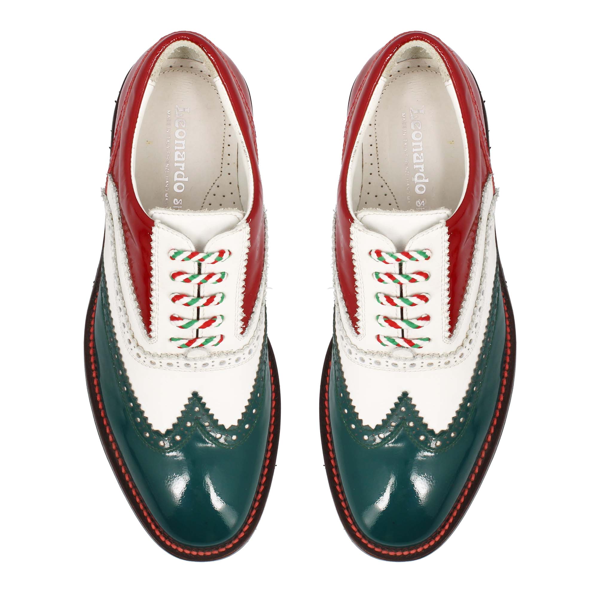 Leonardo Shoes Golf Calzature scarpe golf bianco tricolore pelle
