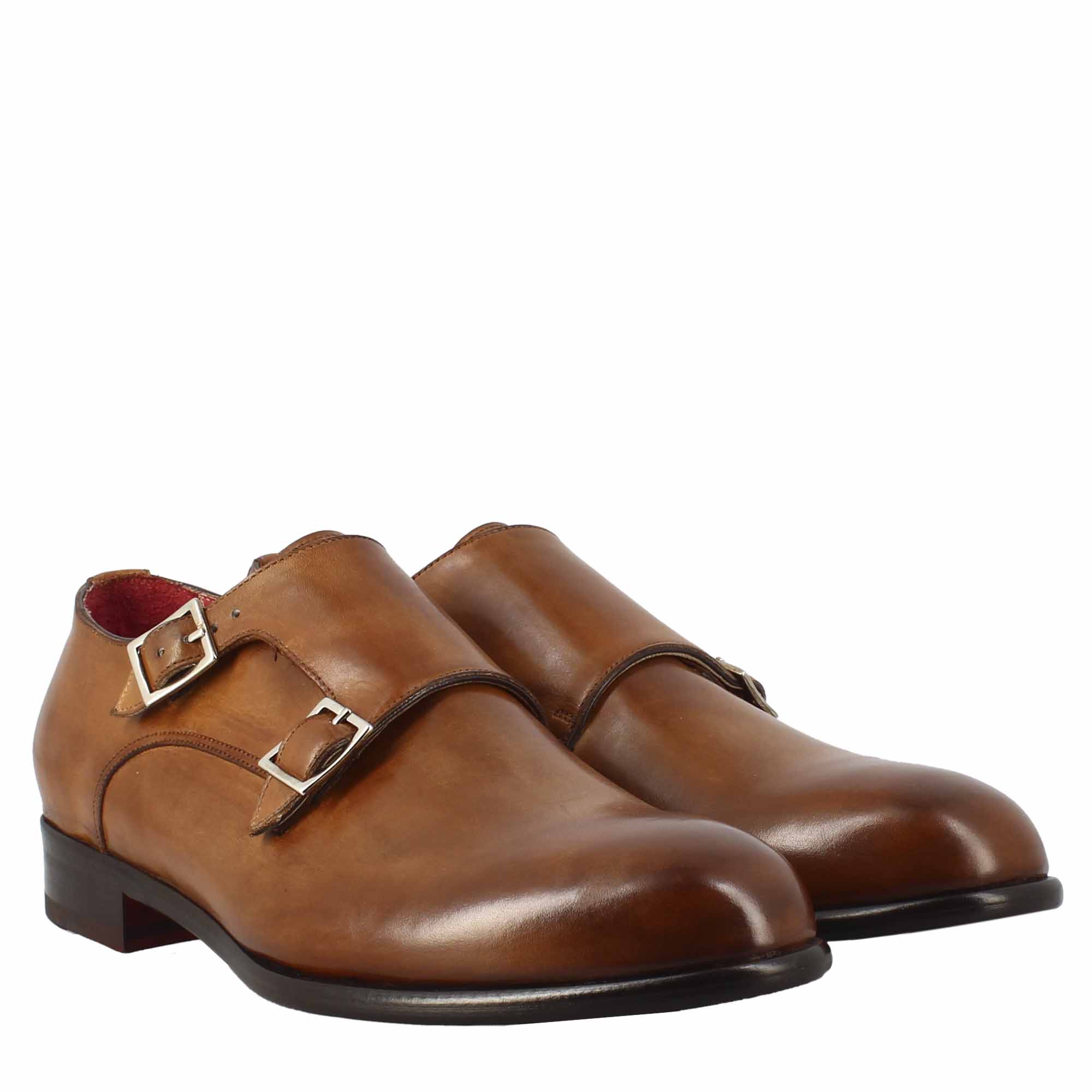 Leonardo Shoes Francesine Uomo doppia fibbia pelle marrone