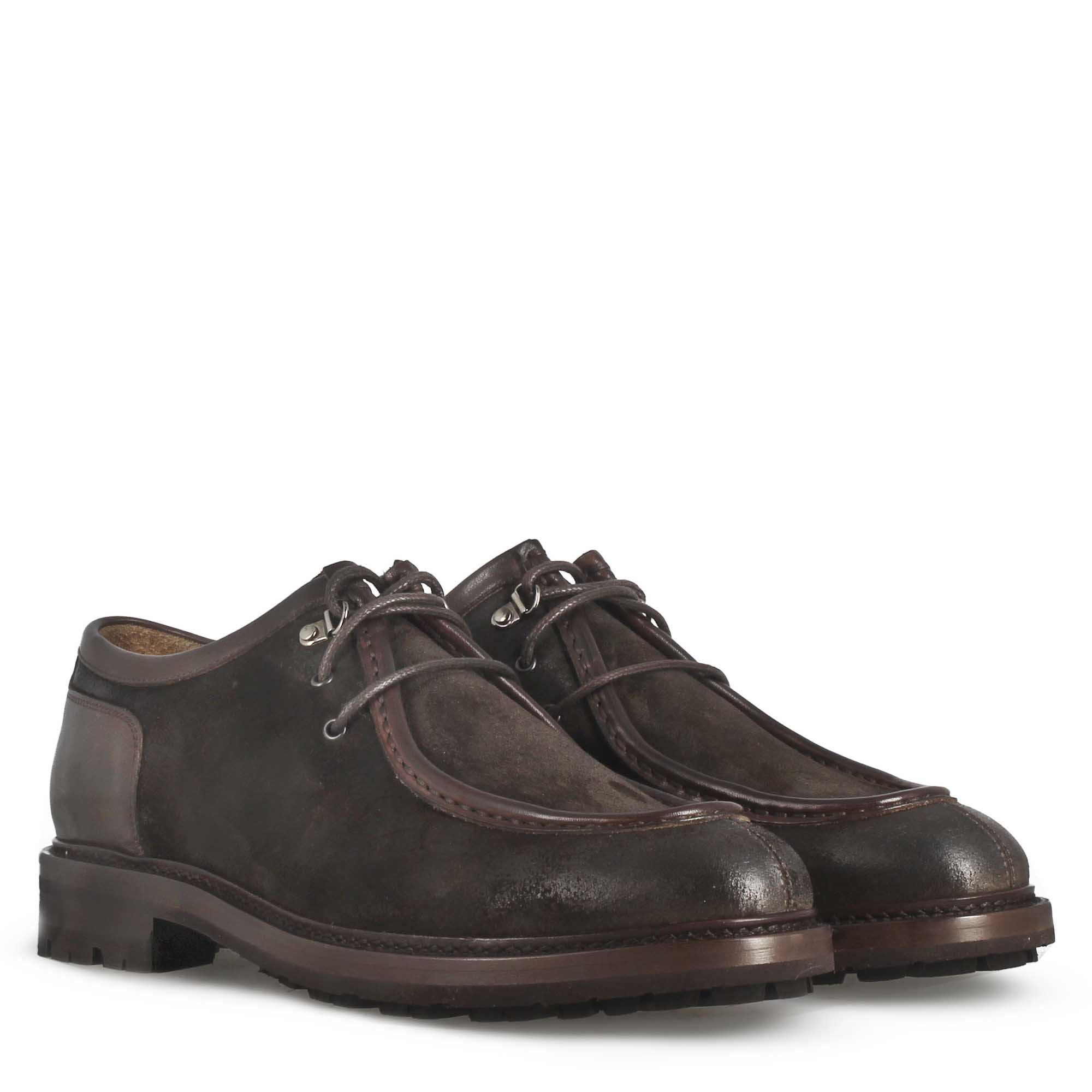 Leonardo Shoes Ingegnere stringata uomo camoscio marrone